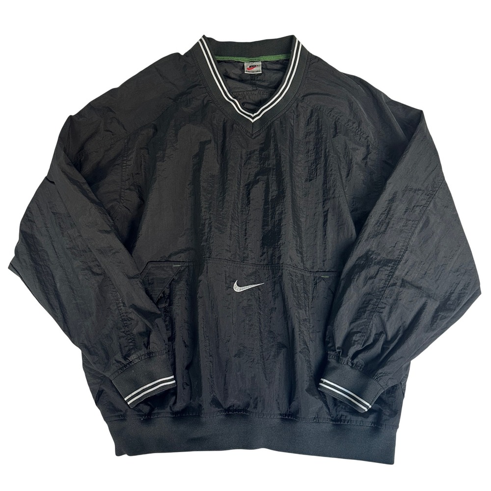 VTG Nike Cover Sport Windbreaker Pullover V-Neck Black Mens XL Swoosh Jacket Y2K
